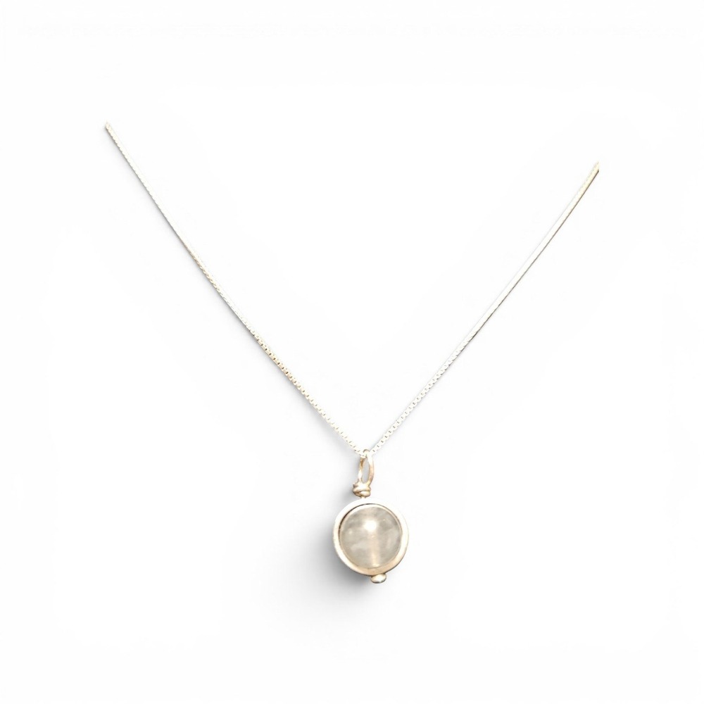 Sterling Silver Moonstone Pendant Necklace Round Cabochon Box Chain Jewelry